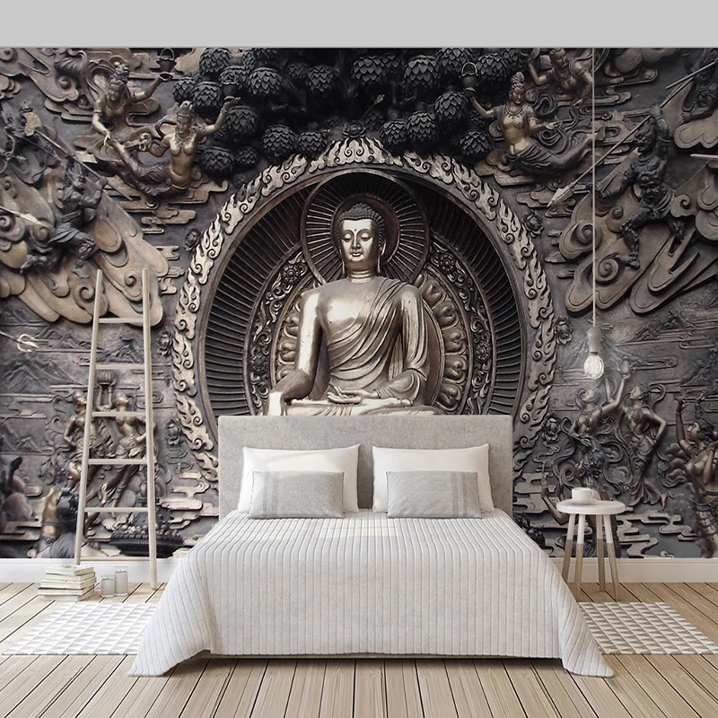 Custom 3D Stereoscopic Relief Buddha Statue Photo Background Decor Art Wallpaper For Living Room Decoration Papier Peint Mural