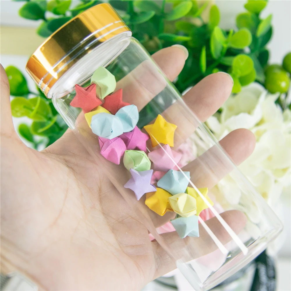 

24Pcs 150ml Hyaline Small Glass Bottles Screw Plastic Cap with Golden Tangent Reusable Refillable Craft Vials Candy Pot