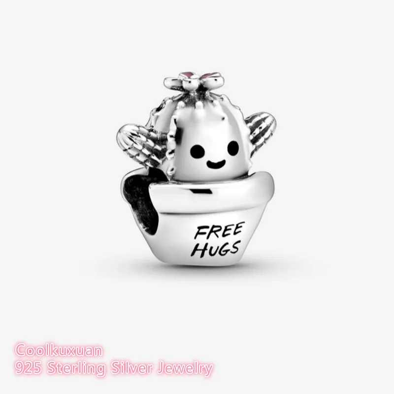 

Spring 100% 925 Sterling Silver Free Hugs Cactus Charm beads Fits Original Pandora bracelets Jewelry Making