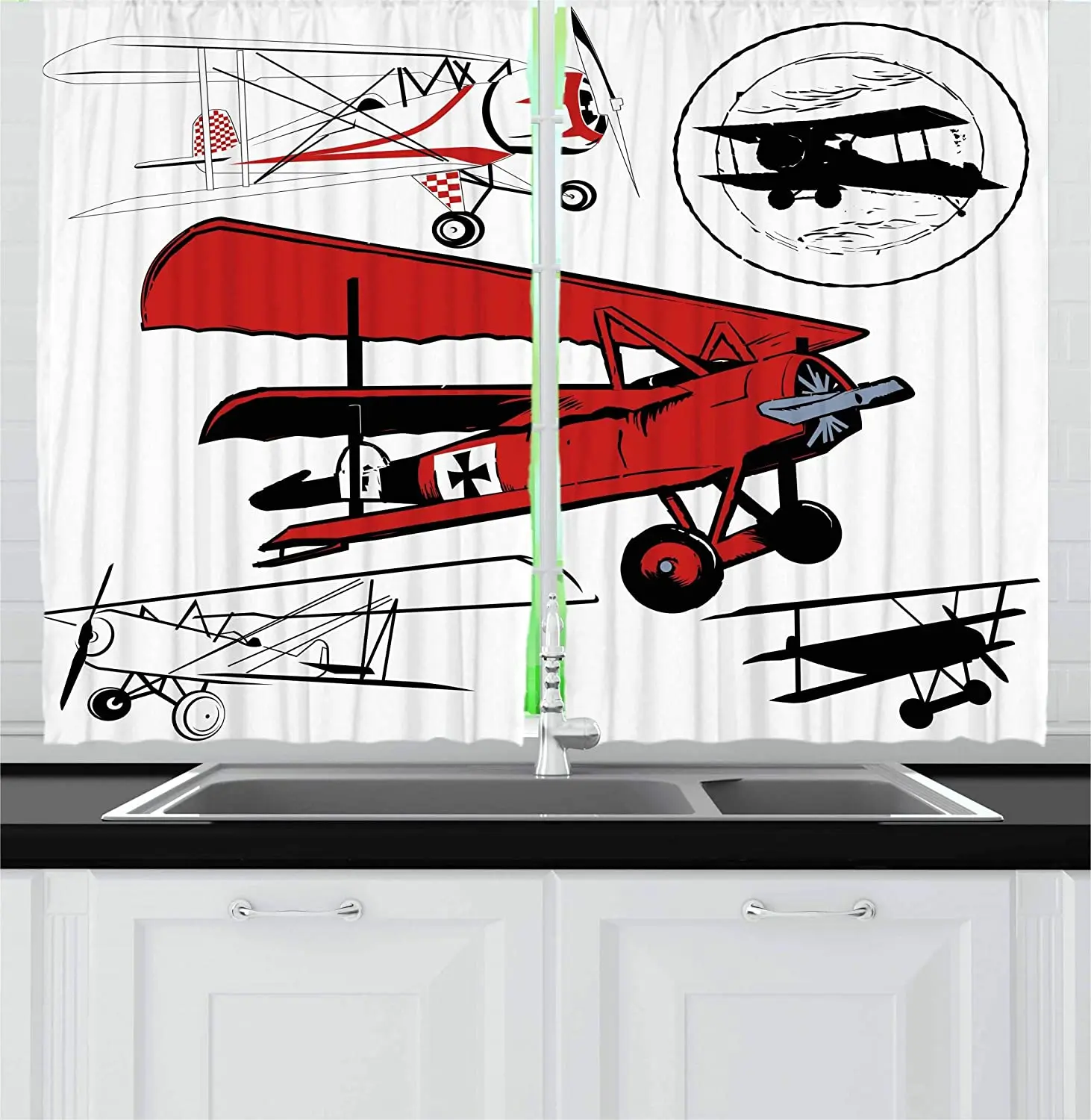 

Винтажные шторы для кухни в виде самолета, различные биплоскости, ностальгические силуэты, принт, занавески для кухни, кафе, Декор
