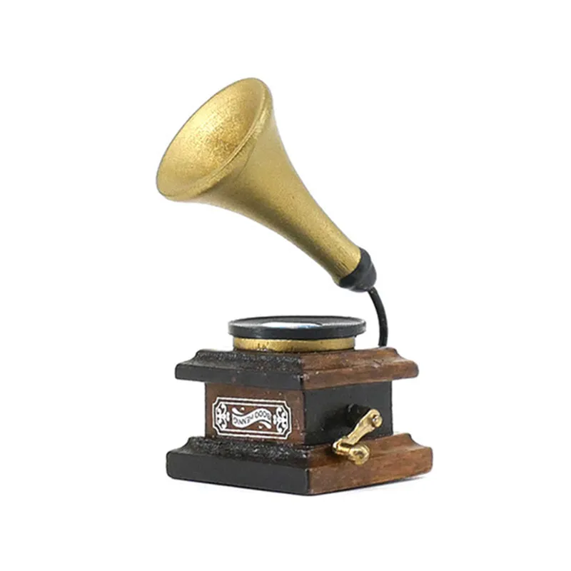 1:12 Miniature Dollhouse Model Retro Gramophone with Record Model Decor for Model Gifts