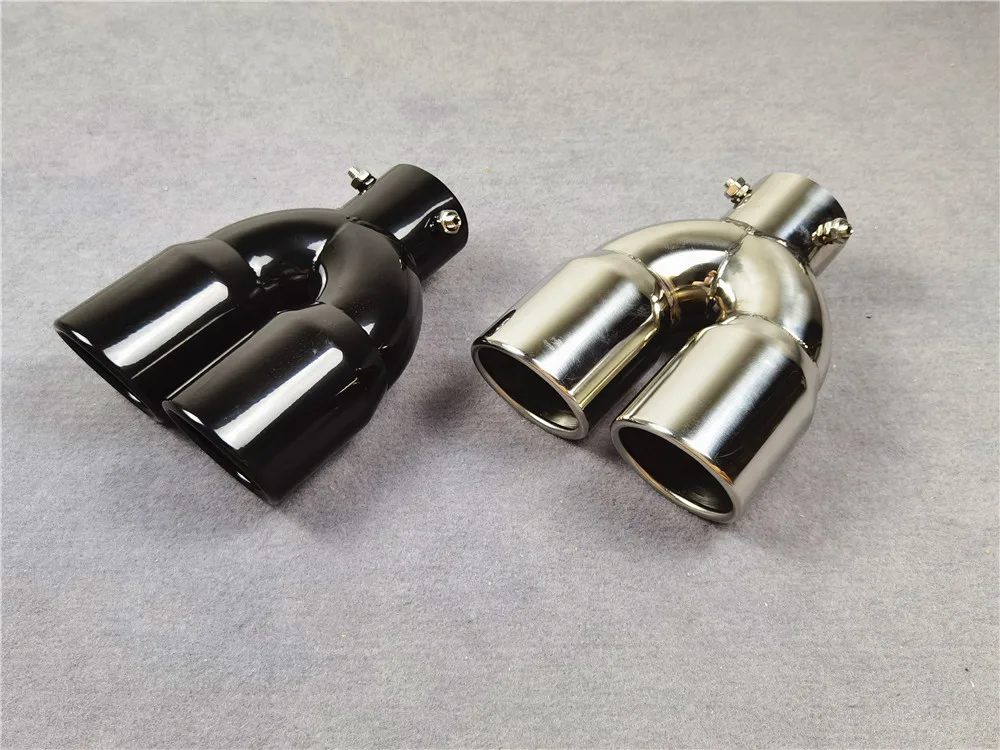 One Piece Car Styling Black/Silver Stainless Steel Exhaust Pipe Car Universal Y Model Dual Outlet Muffler Tip Tailpipe Nozzles