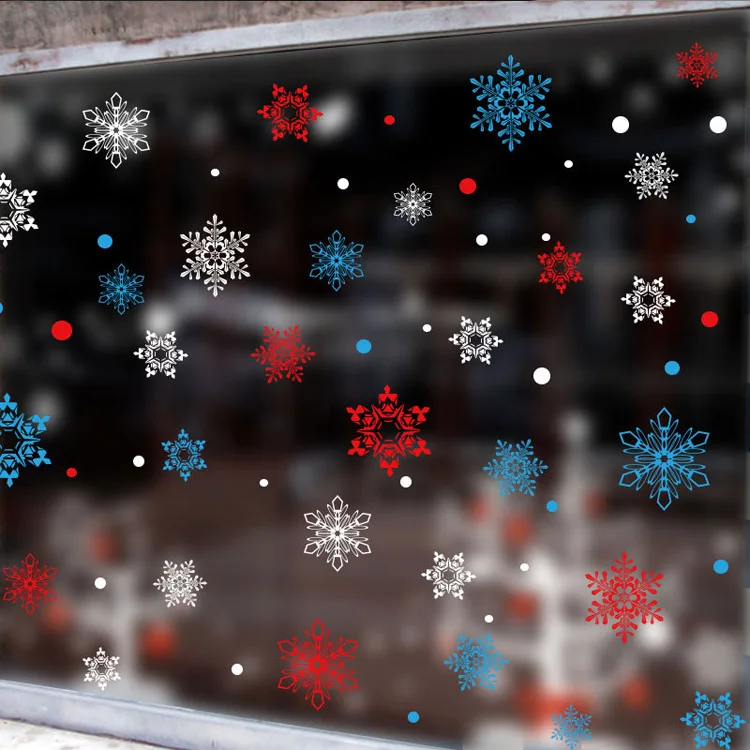 Weiße/Rote/Blaue Weihnachts-Schneeflocken-Elektrostatische Aufkleber für Glasfensterdekoration, Neujahrs-Wandaufkleber, Heimdekorationsaufkleber, Tapete – Detail 3