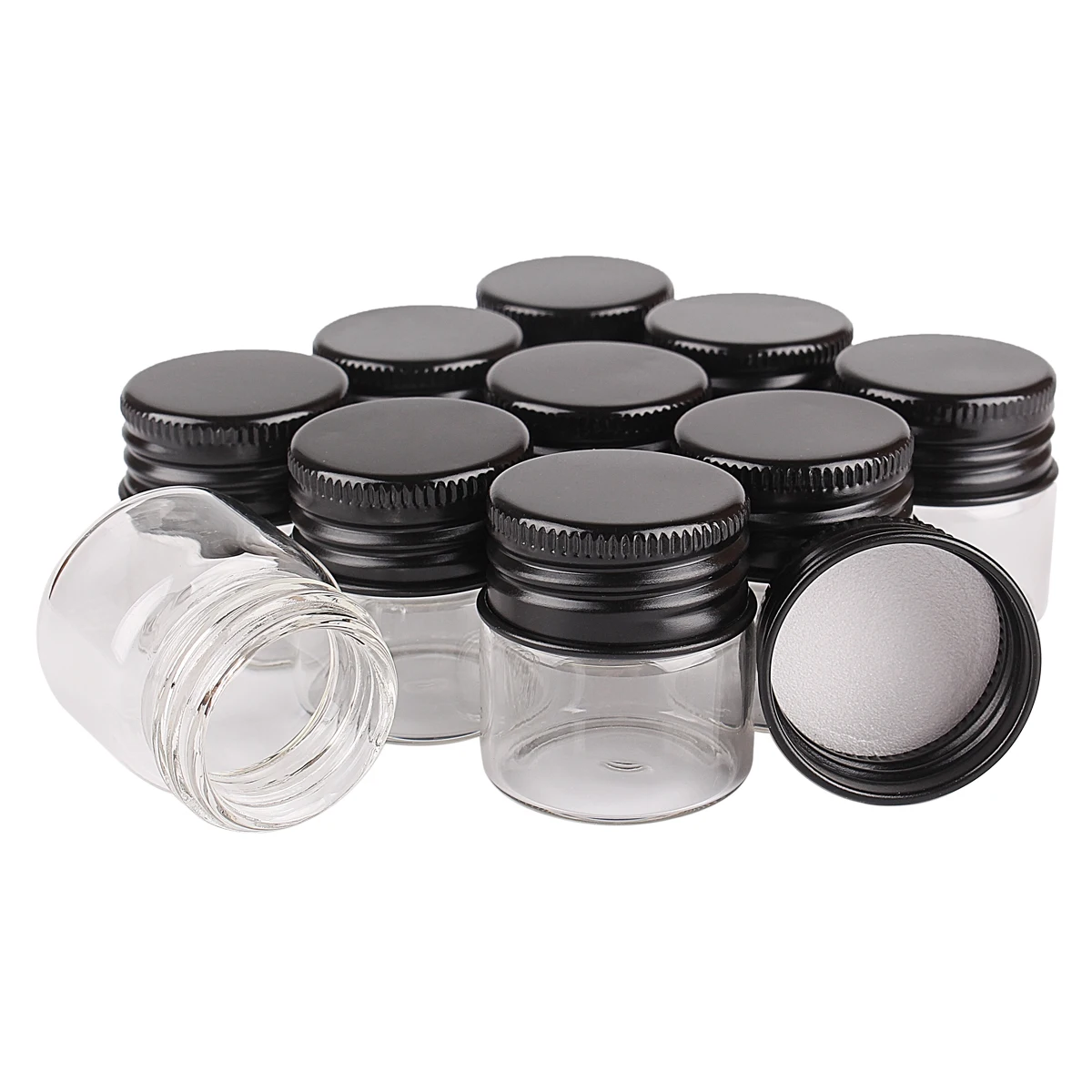 24pcs 10ml Small Glass Bottles with Black Aluminum Caps 30*30mm Glass Jars Vials Transparent Glass Containers Perfume Bottles