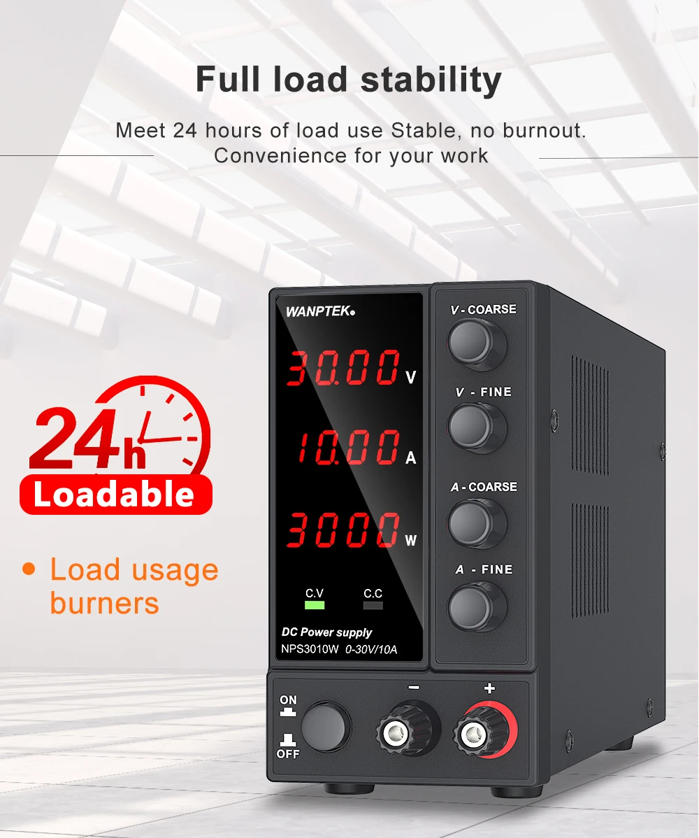 Wanptek Laboratory DC Power Supply Adjustable 30V 10A with Digit Display Voltage Regulator Stabilizer Switching Power Supply