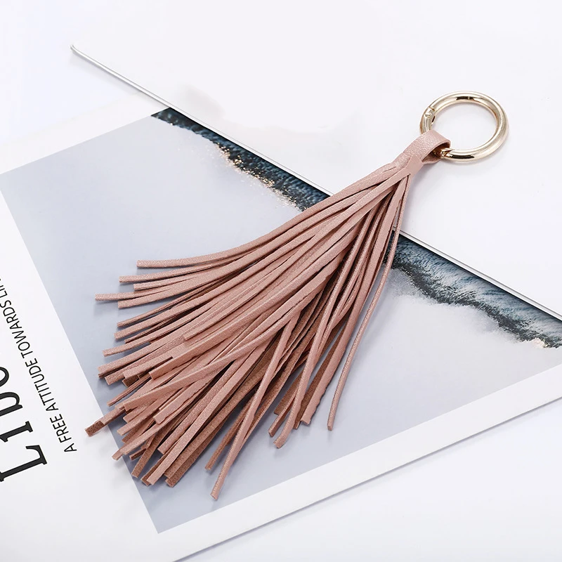 Fashion Women Bag Pendant Leather Long Tassel Car Key Chain Holder Accessories Trinket Handmade Keyring Fringe Jewelry Gift