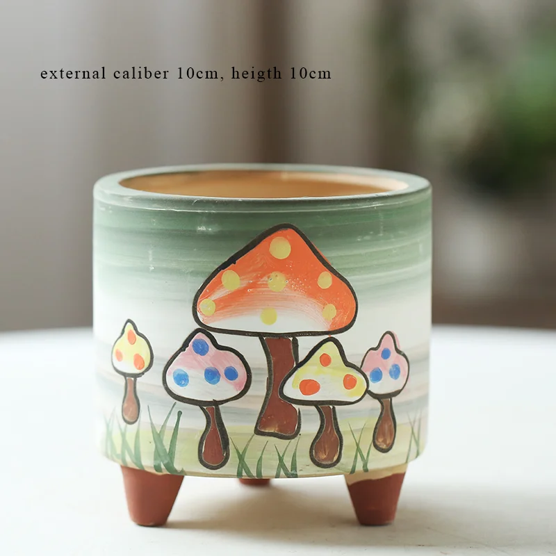 

Flower Pot Cute Mushroom Painting Succulent Cactus Round Pot Plant Garden Ceramic Planter Pots Outdoor Garden Home Decor