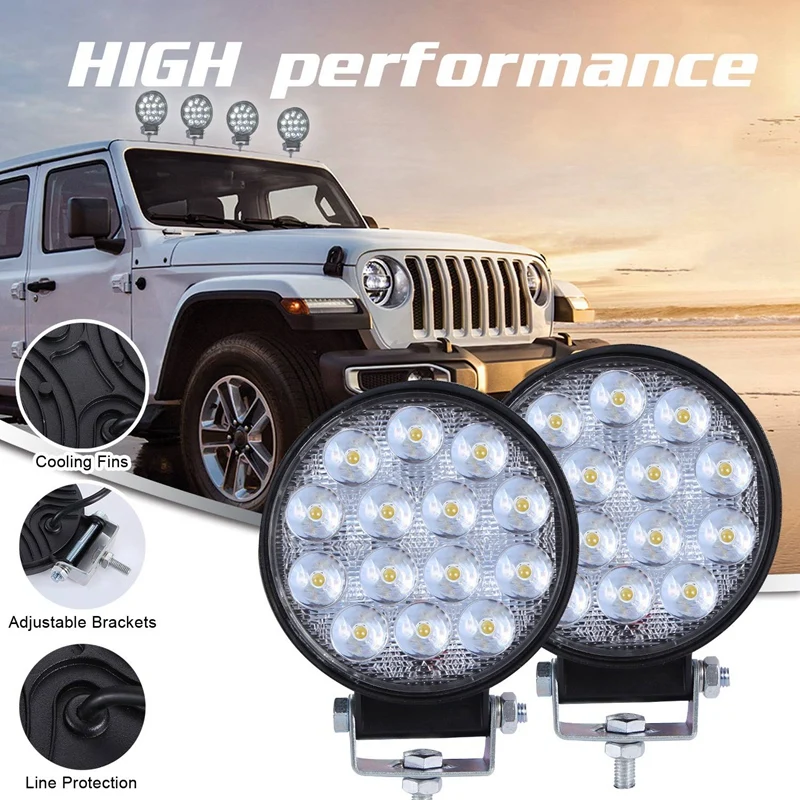 Led Light Bar 2Pcs 4 Inch 140W 14000Lm Round Spotlight Pod Off Road Fog Driving Roof Bar Bumper For Jeep,Suv Truck, Hunters