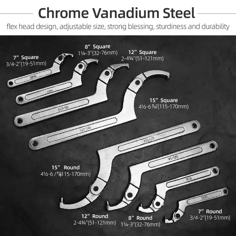 Hi-Spec ประแจปรับ Hook C ประเภท Spanner เครื่องมือ Nuts สลักเกลียวเครื่องมือมือ19-51มม.32-76มม.51-120มม.ขนาดอัตโนมัติเครื่องมือ