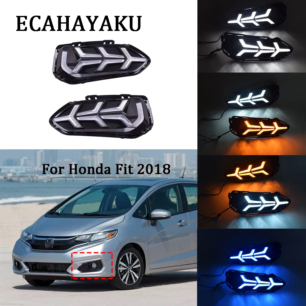 

12v 24v Led Drl Amber Blue Car Led Daytime Running Lights Turn Signal Flashing Auto Fog Lamp Waterproof Ip68 For Honda Fit 2018