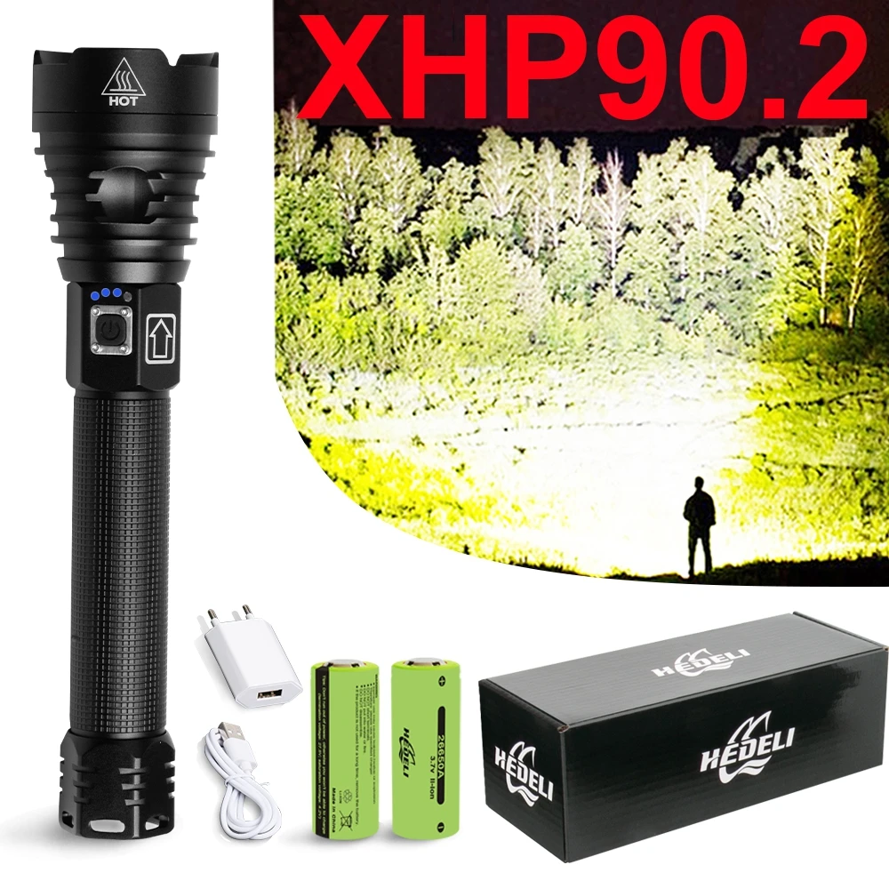 NEW Powerful Lights XHP90.2 Ultra Bright 18650 LED Flashlight USB Rechargeable XHP70 XHP50 Tactical Light 26650 Zoom Camp Torch