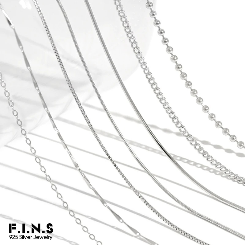 F.I.N.S 8 Styles 925 Sterling Silver Necklace Melon Seeds Chain Bead Chain 45cm Box Chain Long Necklace Silver 925