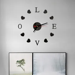 LOVE AND HEART Wall Clock 3D DIY Acrylic Mirror Stickers Clock Watch  Living Room Bedroom Home Decor Large Silent Elreloj Mural