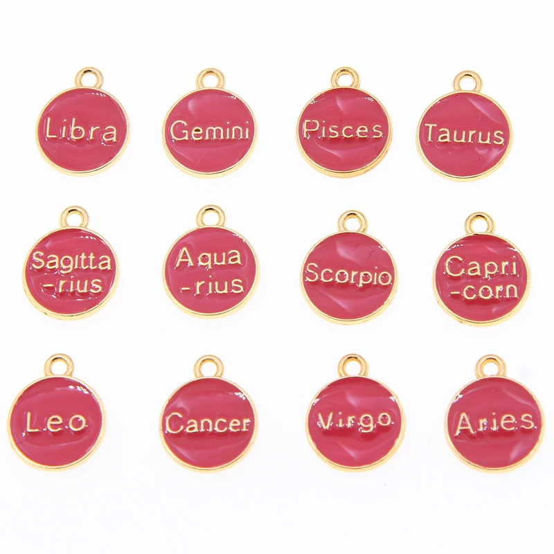 12 Pcs/Set  Metal Alloy Big red and rose red Enamel Zodiac Signs Charms Pendant Diy Hand Made Jewelry Accessories