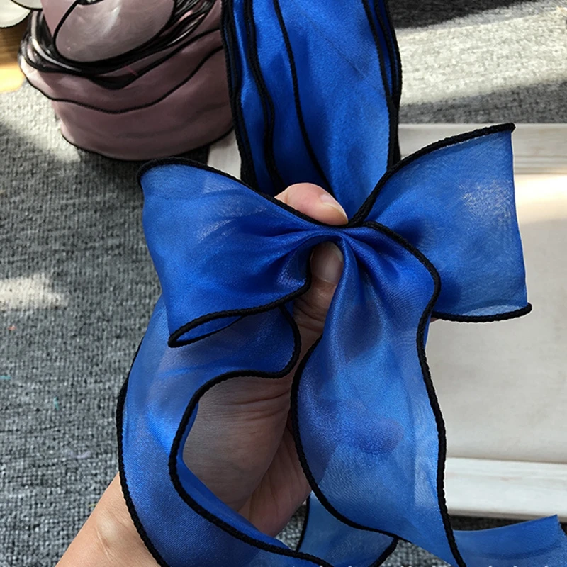 35m/roll Shiny Wavy Ribbon With Black Edge For Diy Baby Socks Hair Band Bow Accessories DIY Bouquet Packaging Rose Gold Color