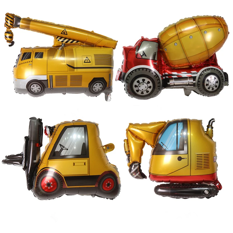 2Pcs Engineering Vehicle Balloons Excavator Crane Forklift Foil Truck Ballon Boy Birthday Party Decoration Baby Shower Toys