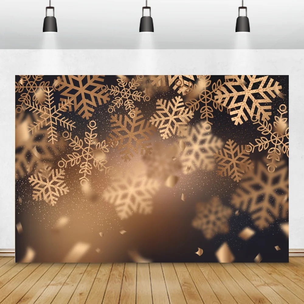 

Christmas Golden Snowflake Pattern Photo Backdrop Light Bokeh Baby Child Portrait Photography Background Room Decor Photocall