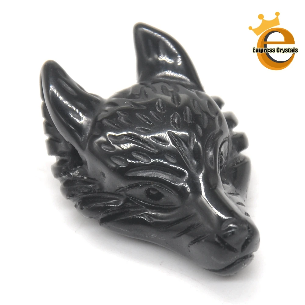 1PC Wolf Head Pendant Natural Gemstone Black Obsidian Healing Crystal Necklace Animal Fashion Men Gifts Jewelry