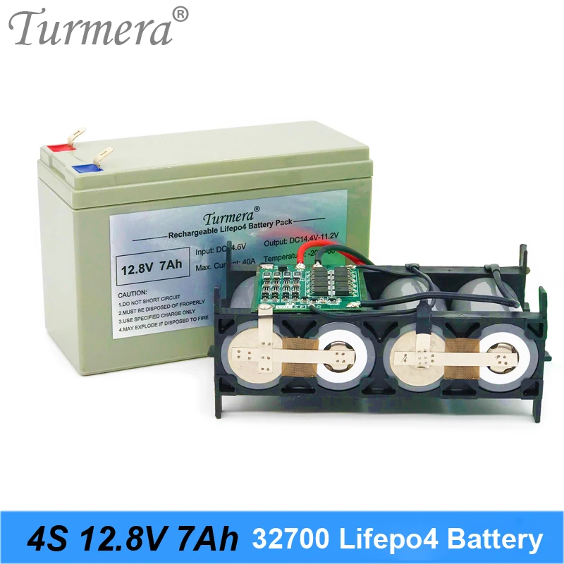 

Turmera 32700 Lifepo4 Battery Pack 4S1P 12.8V 7Ah with 4S 40A Balance BMS for 12V Solar Panel and Uninterrupted Power Supply 12V