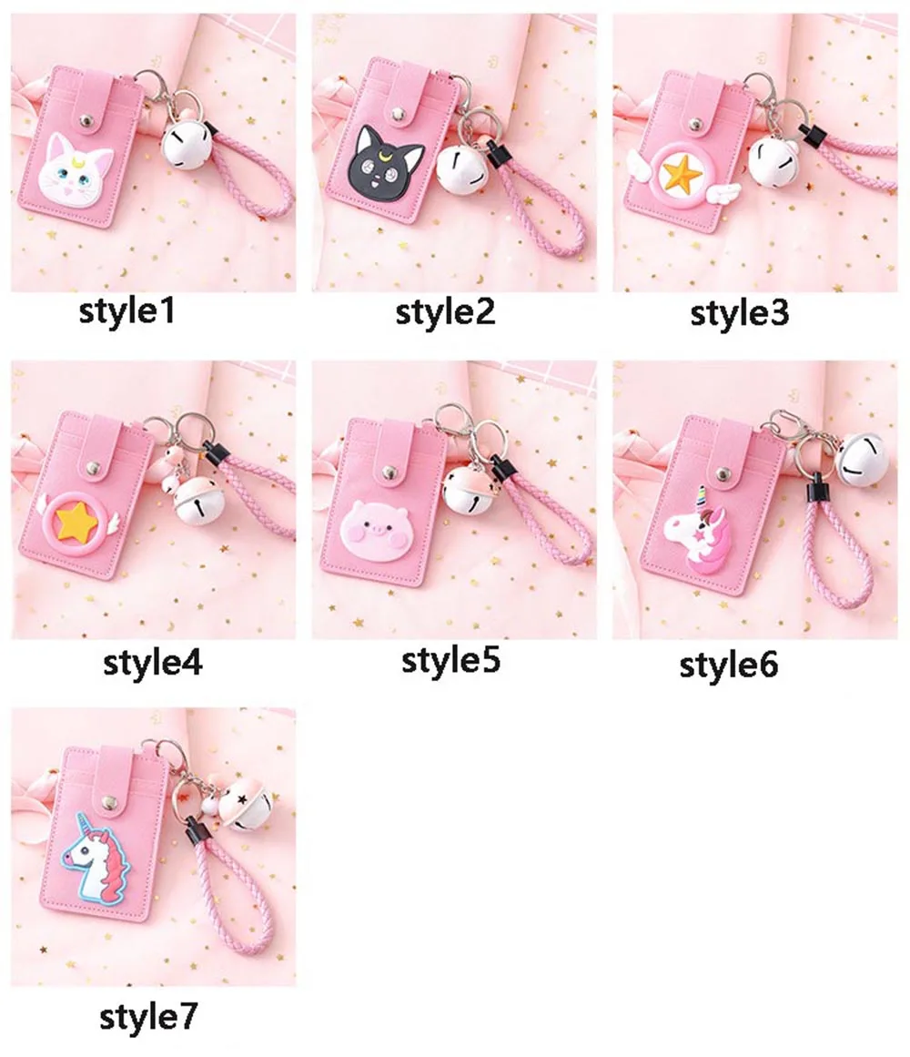 1 Pcs Creative Credit Card Set Pink Girl ID Card 3 Card Slots Student Card Bus Card Lanyard Card Set with Key Chain
