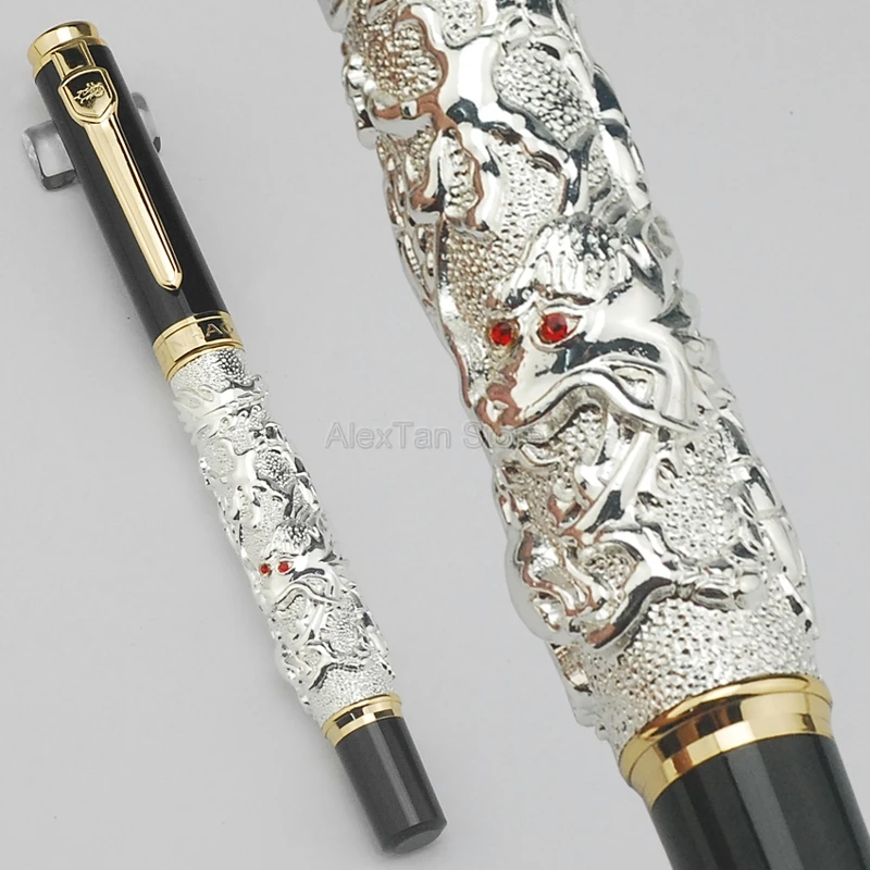 

Jinhao Ancient Fountain Pen Auspicious Dragon Carving Heavy Pen, Iridium Fine Nib Noble Silver Office & School Supplies