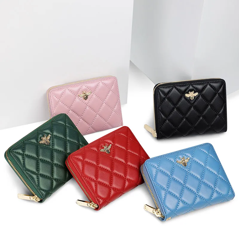 

High-end leather mini wallet ladies detachable wrist strap organ type card holder large capacity sheepskin RFID credit card bag