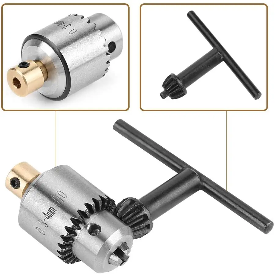 Micro Drill Chuck Wrench Clamping Range 0.3-4mm Taper Mounted with key Heavy Duty Power Drill Bits Tool for Lathe Electric Drill