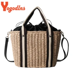 Borsa da donna in paglia estiva borsa a tracolla in tessuto di grande capacità borsa da spiaggia in Rattan borsa da donna in maglia per le vacanze della boemia