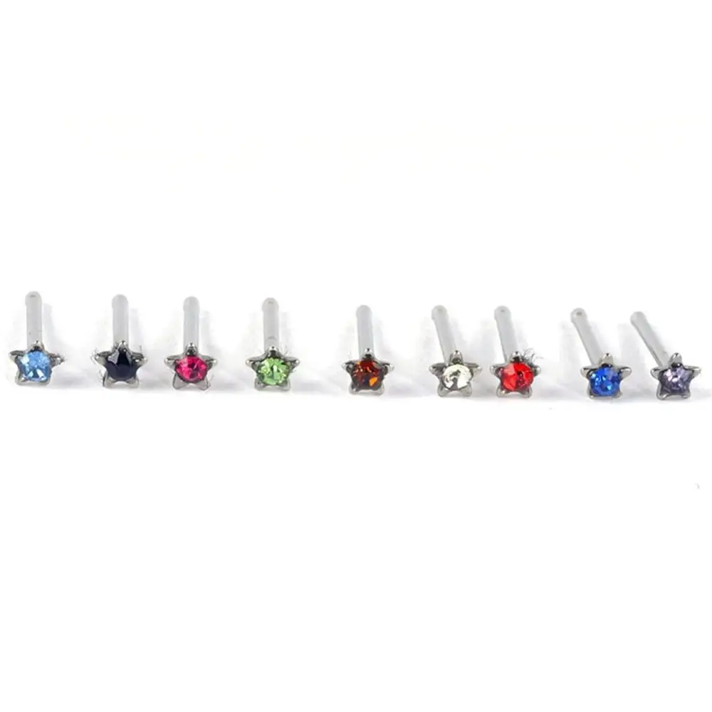 24Pcs/Set Stainless Steel Nose Studs Punk Style Nose Piercing Pentagram Crystal Nose Rings Cartilage Earrings sexy body jewelry