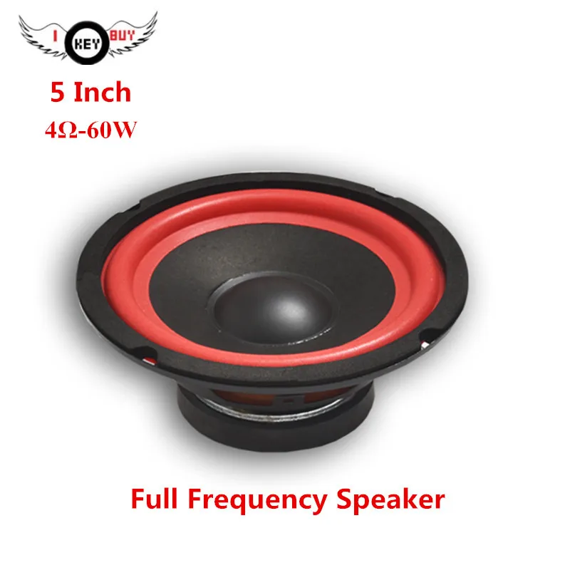 

1pc 5 Inch 130mm Car Audio Full Frequency Subwoofer 4 Ohm 60W Paper Cone Red Bubble Edge Wood Box Modified Speaker