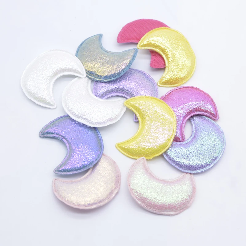 40Pcs 30*35mm Padded Moon Applique for Handmade Baby Clothes Hat Sewing Patches DIY Headwear Hair Clips Bow Decor Accessories