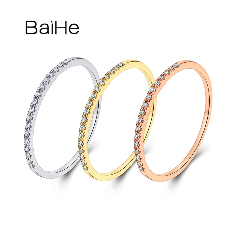 

BAIHE Solid 14K White/Yellow/Rose Gold H/SI Natural Diamond Ring for Women Men Trendy Engagement Wedding Fine Jewelry Anneaux