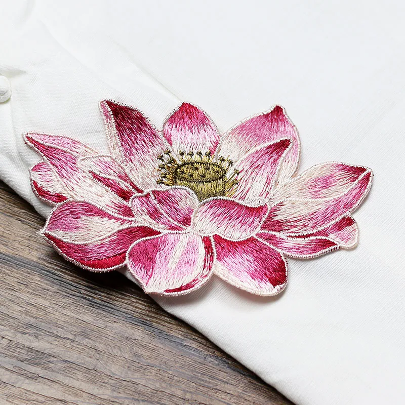 1 Piece Soft Lotus Flower Patch Embroidered DIY Bag Appliques Sew On Patches for Clothes Cheongsam Wedding Dress Accessory