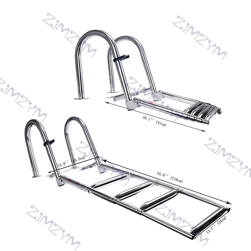 Imagem -02 - Escada Dobrável para Barco Degraus Reforçado 316 Escada Telescópica Plataforma de Natação Acessórios para Barco Iate Aço Inoxidável