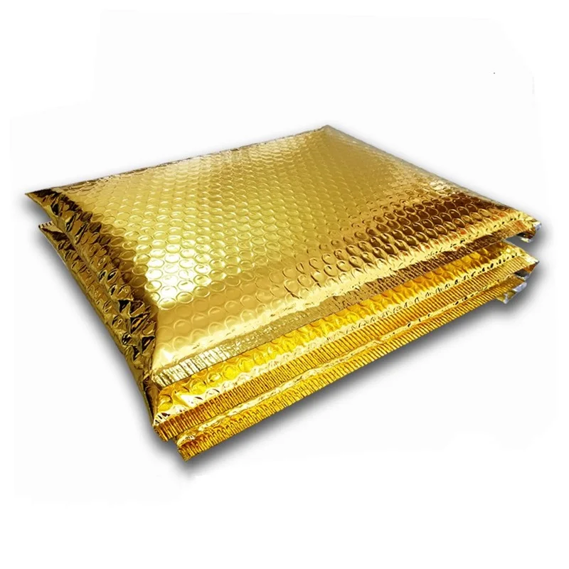 10Pcs GoldฟองซองจดหมายSelf Sealing Mailerกระเป๋าหนาสีอลูมิเนียมฟิล์มExpressโลโก้ที่กำหนดเองบรรจุภัณฑ์ถุง