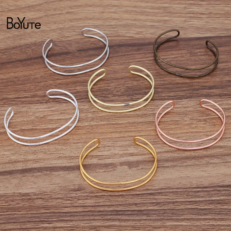 BoYuTe (5 Pieces/L) 65*2MM Metal Brass Simple Two-line Bracelet Base DIY Jewelry Accessories Handmade Materials