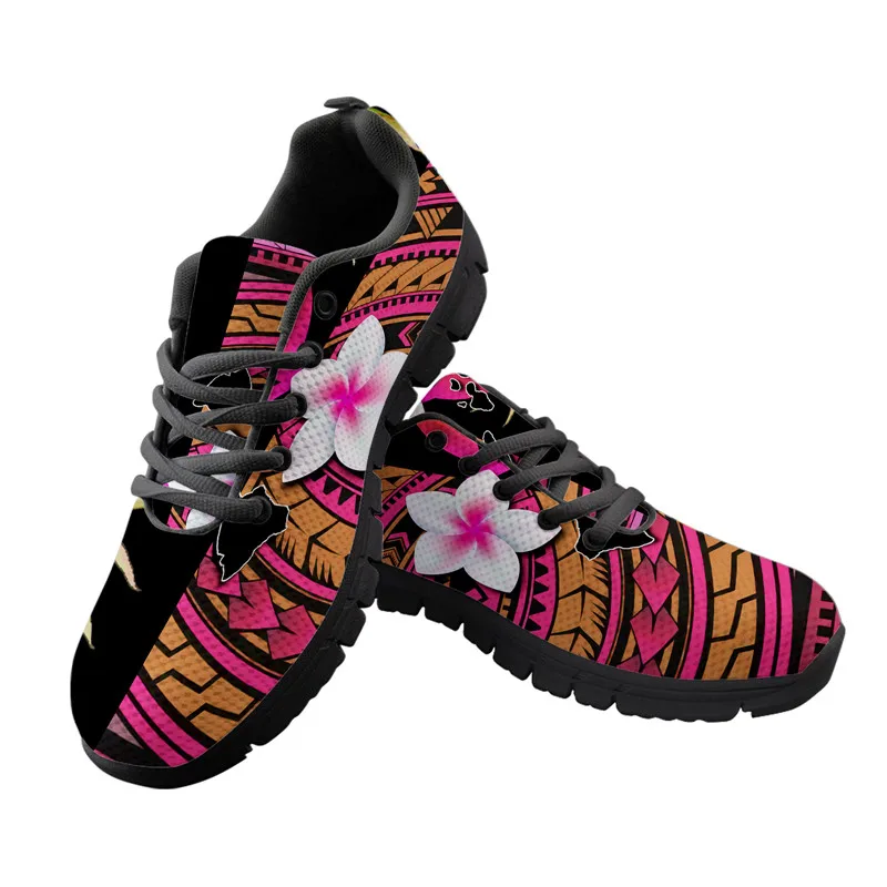 Plumeria Print Pink Sneakers Polynesian Tattoo Design Plus Size Soft Women Shoes Casual Trainers 2021 New Trending Scarpe Donna