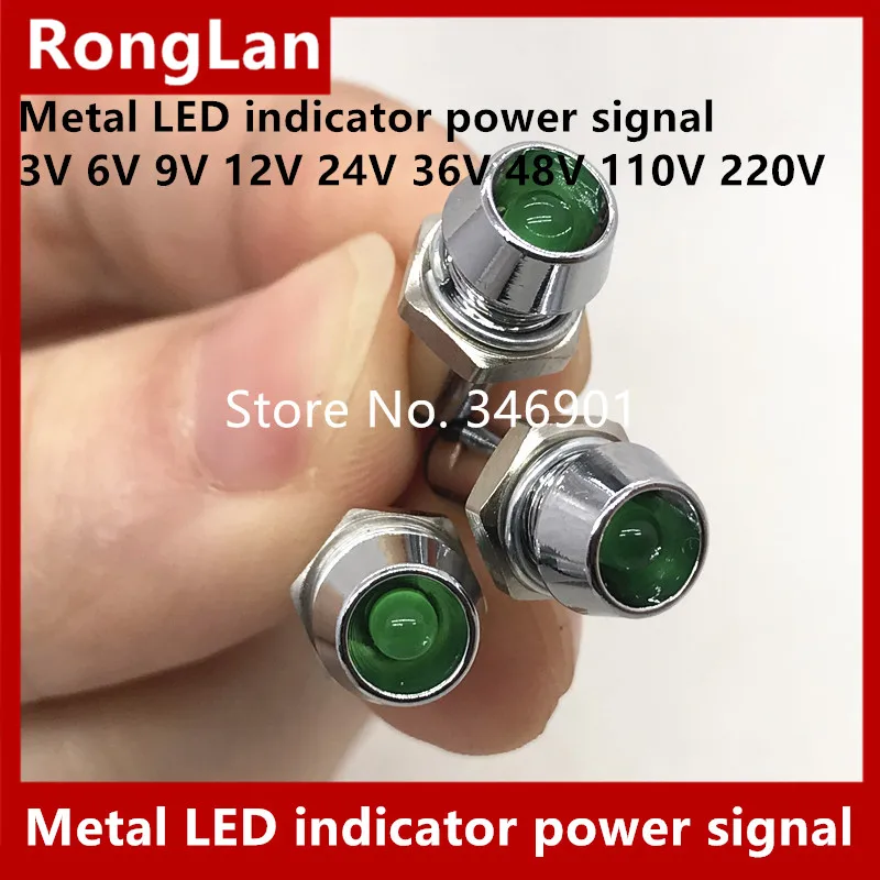 L-602G hole 8MM 6MM 10MM 12MM 14MM Metal LED indicator power signal DC3V/6V DC9V DC12V DC24V DC36V DC48V AC110V/220V RYBGWP-50P