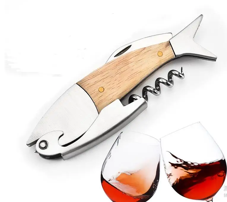 

Professional Stainless Steel Wooden Fish Bones Wine Opener Bottle Corkscrew Opener Premium Corkscrew For Red Wine SN595