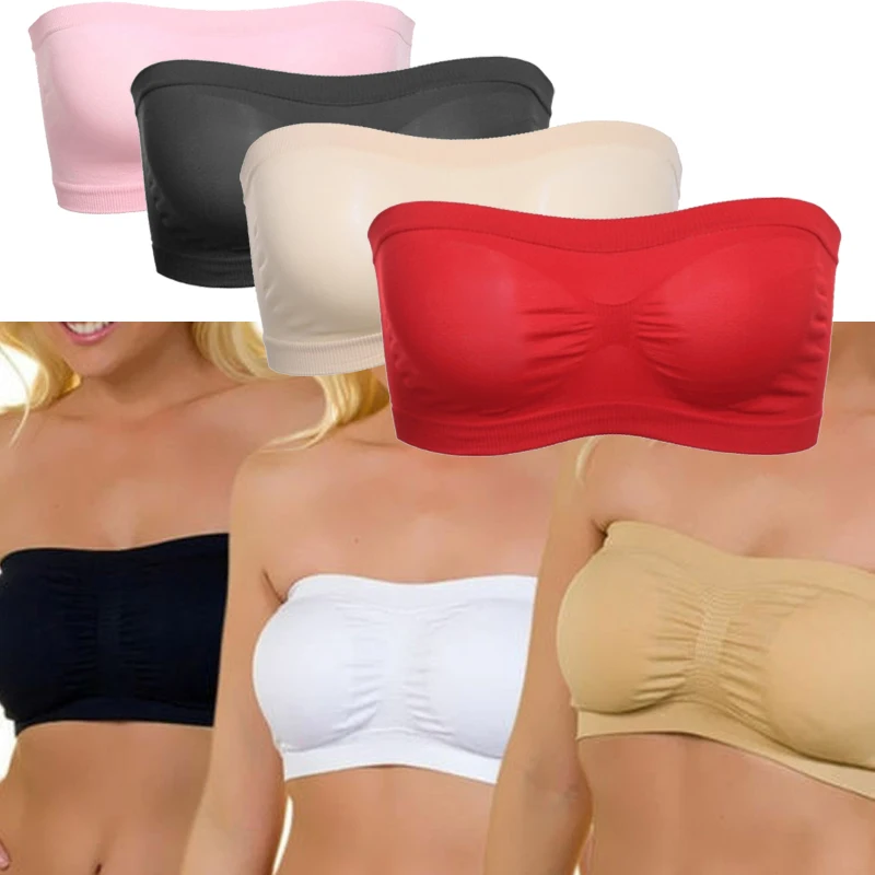 Women Seamless Invisible Bra Tube Top Underwear Lady Crop Top Sexy Lingerie Wrapped Chest Breathable Strapless Mesh Tube Top