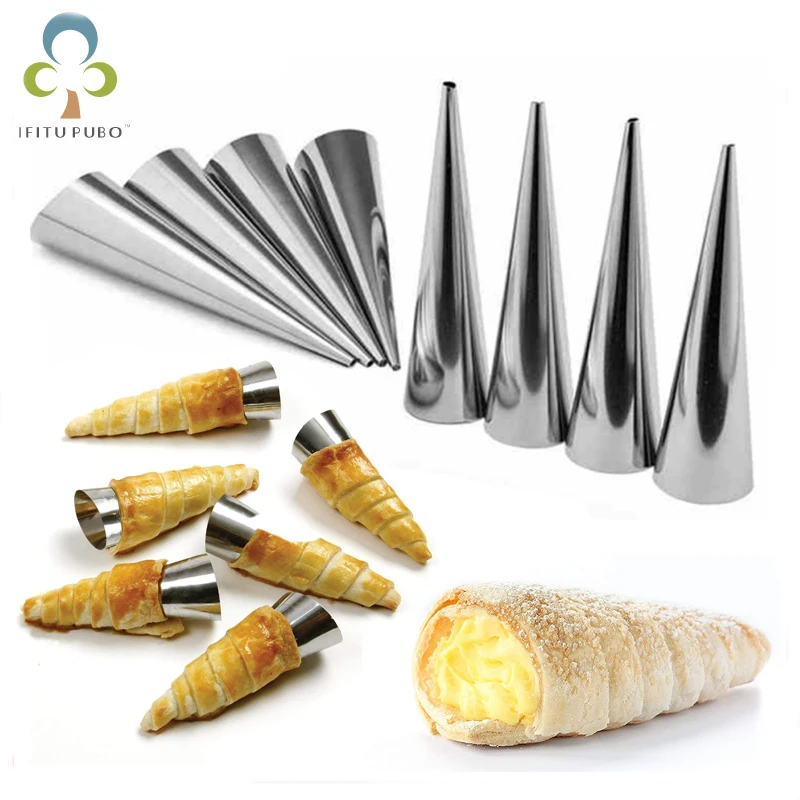 6/12pcs High Quality Conical Tube Cone Roll Moulds Stainless Steel Spiral Croissants Molds Pastry Cream Horn Cake Bread Mold