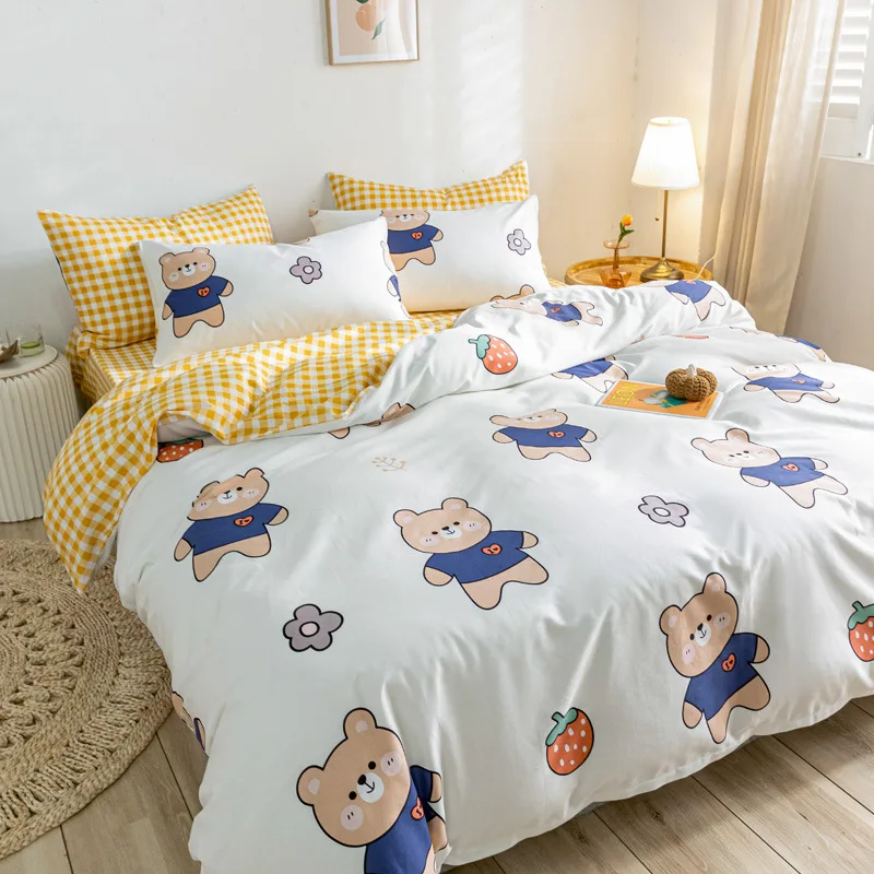 2021 Cute Cartoon Children's Cotton Four-piece Online Celebrity Bear Sheets Girl Heart Cotton Cute Bed Sheets Queen Bedding Set