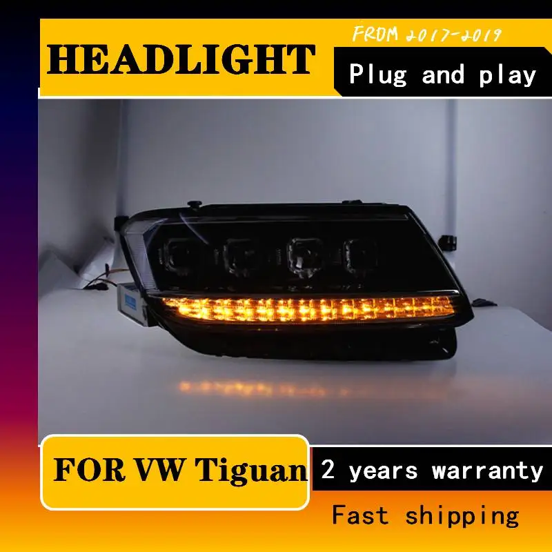 Car Styling For VW Tiguan L LED Headlight 2017 2018 2019 Head Lamp DRL Signal Projector Len Sangel Eyes Auto Automotive