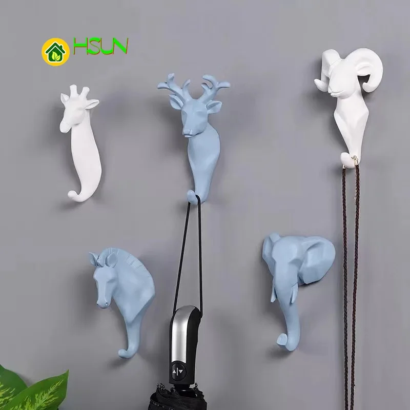 Animal Wall Hook Antelope Deer head Zebra Elephant Giraffe For Hat Keychain Bag Hanger Holder Home Art Decoration Gift