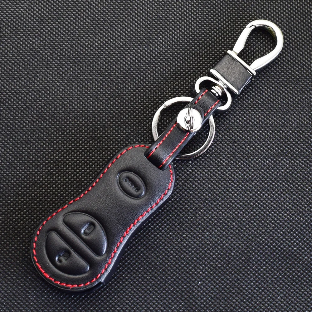 Leder-Autoschlüssel-Abdeckung für Jeep Grand Cherokee 1999–2004, 3-Tasten-Schlüsselanhänger-Halter, intelligente schlüssellose Fernbedienung, Schutzhüllen – Detail 3