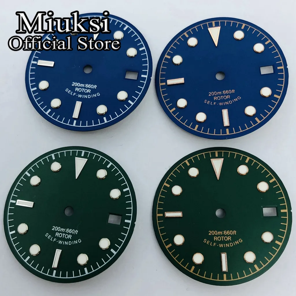 Miuksi 30.5mm black blue green sterile luminous dial fit NH35 ETA 2824 2836 Miyota 8215 821A Mingzhu DG2813 3804 Seagull 1612