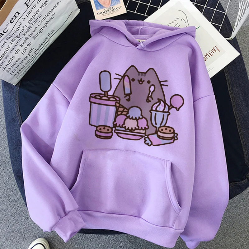 Sweat à capuche Pusheen Cat pour femmes et hommes, sweat-shirt Harajuku coréen, vêtements de dessin animé unisexe des années 90, mode Kawaii, chaud