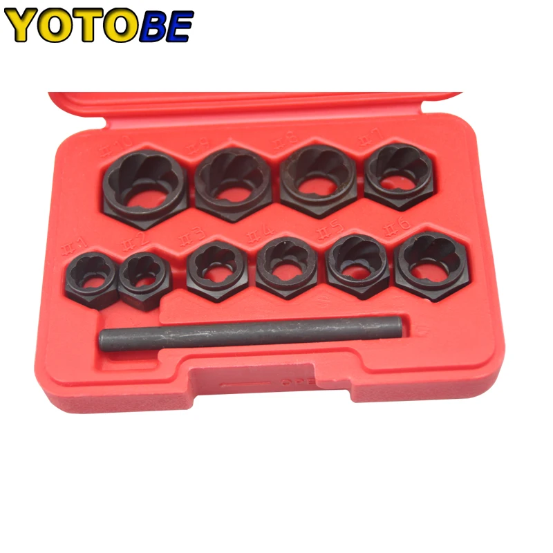 

10 Piece Special Damaged Lug Nut Bolts Removal Set Screw Extractor Tool Twists Socket Kit 9-19mm 3/8"