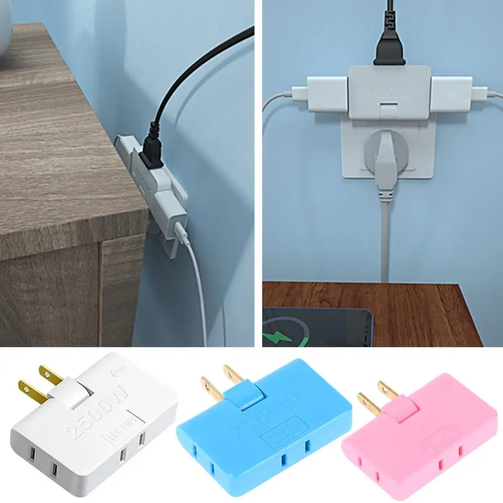 2Pcs  Outlet Adapter Portable Practical Durable Socket Converter One Turn Three Convenient to Use Outlet Splitter