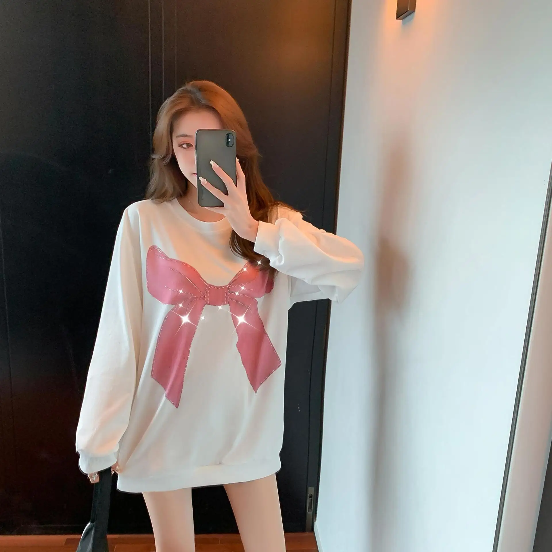 Pregnancy Clothes Spring Bow Cute Big Size Clothes for Nursing Mothers Breastfeeding Clothes Pregnant Clothes Mid-length T-shirt